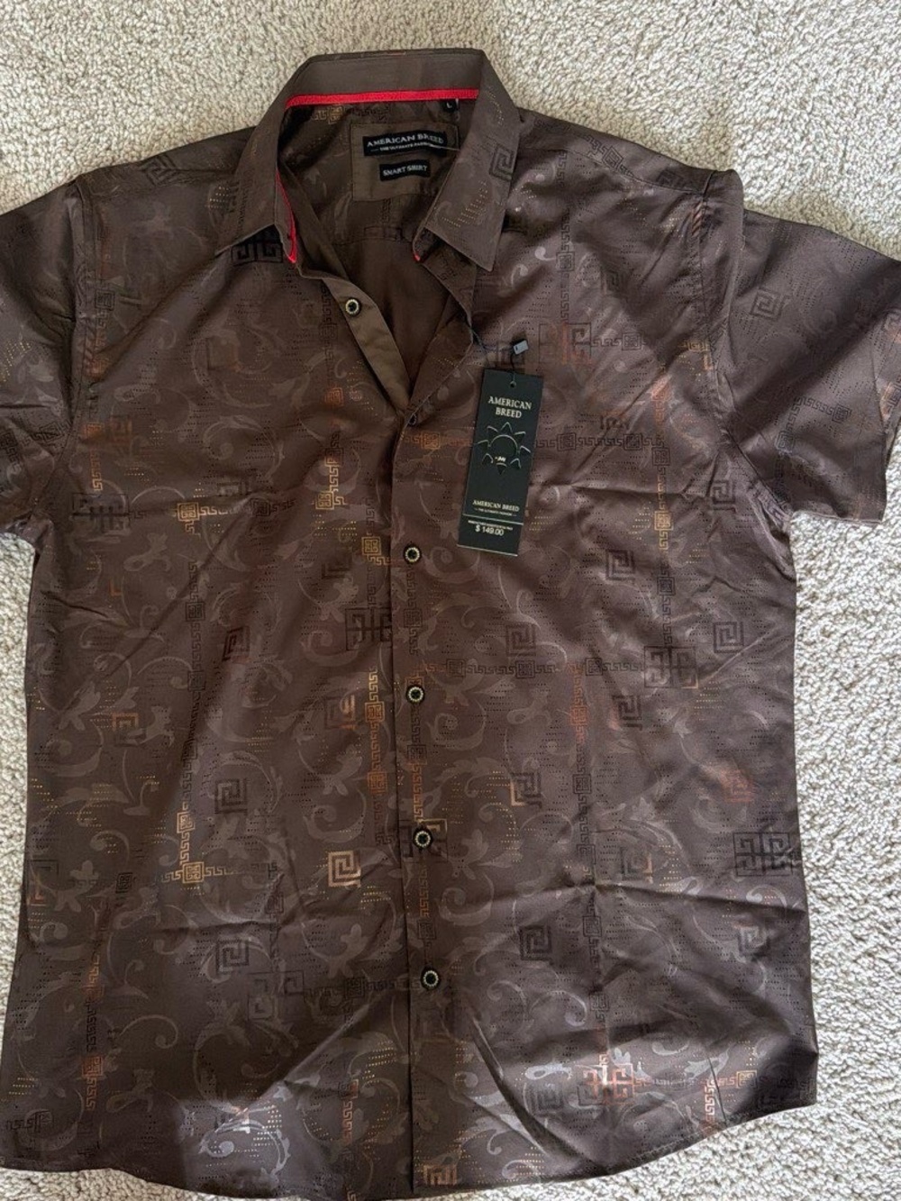 American Breed Brown Short-Sleeve Casual Button-Down Shirt